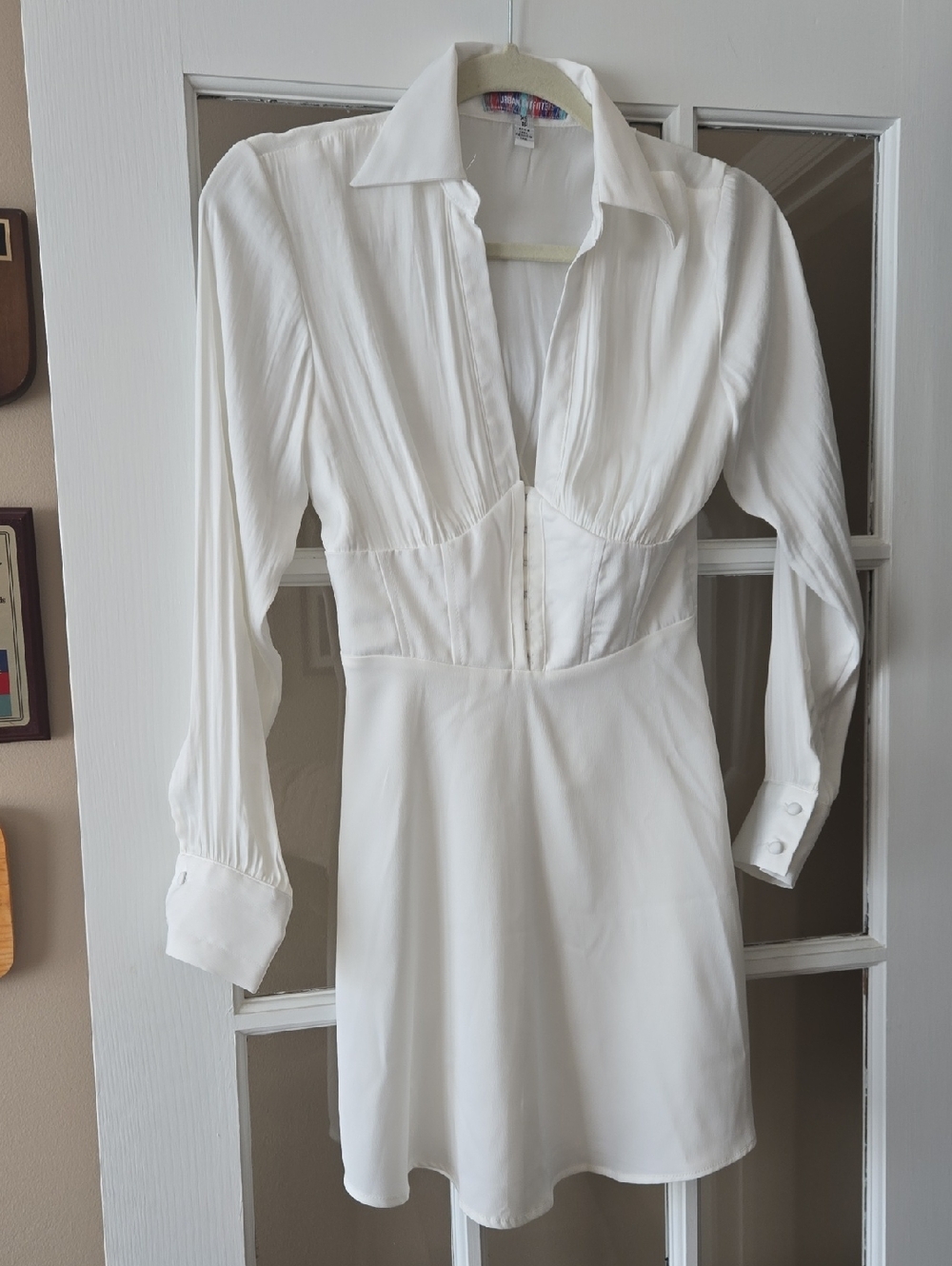 Urban Outfitters White Long-Sleeve Collared Mini Dress